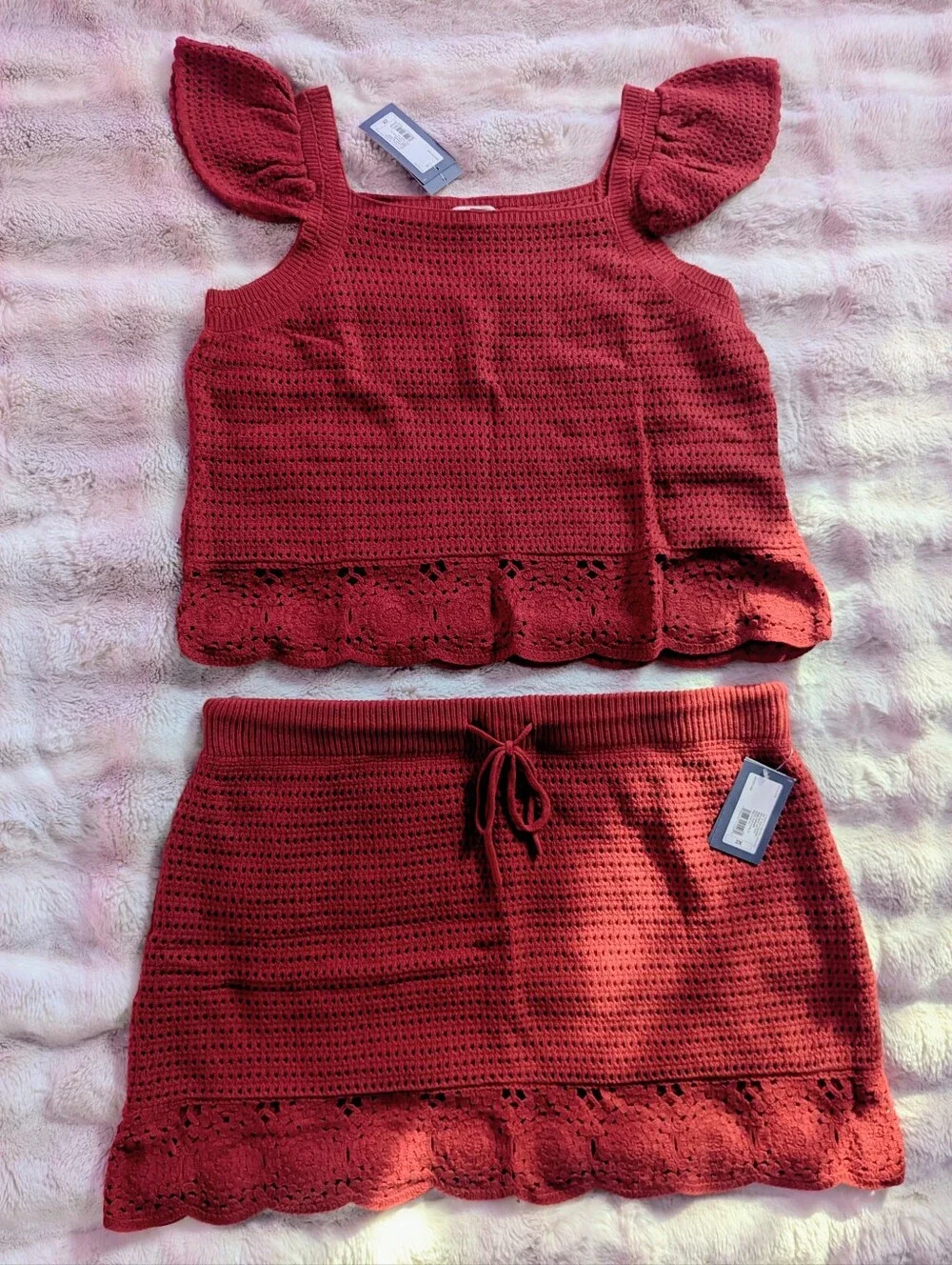 NWT Universal Thread Crochet Set Red Flutter Sleeve Top & Mini Skirt 2X